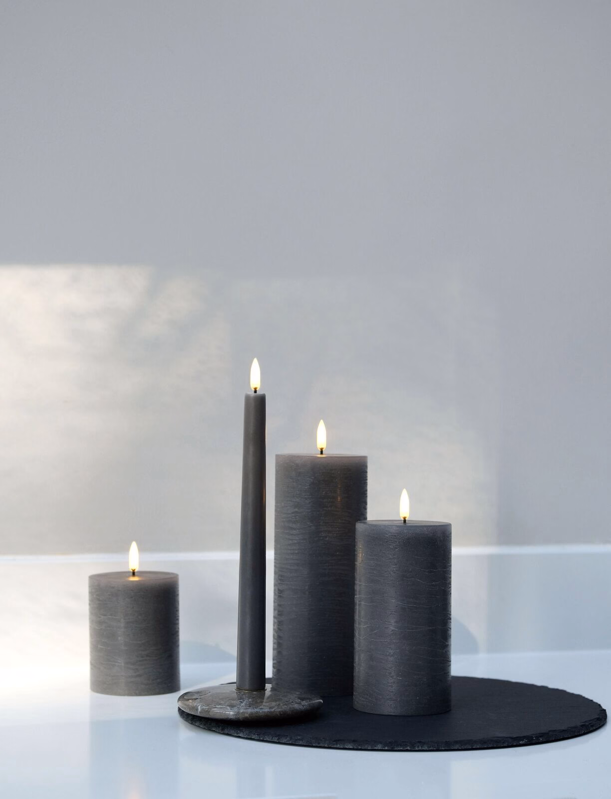 Grey-assorted-Taper-Pillar-candles Uyuni LED Stumpenkerze 7,8x20cm Grey