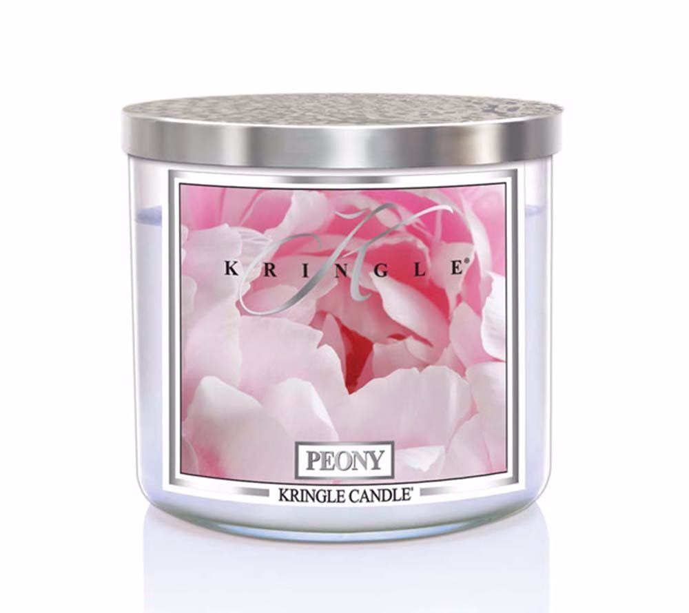 kringle_candle_peony_silver_lid_american_heritage Peony 623g 396g Tumbler 3-Docht