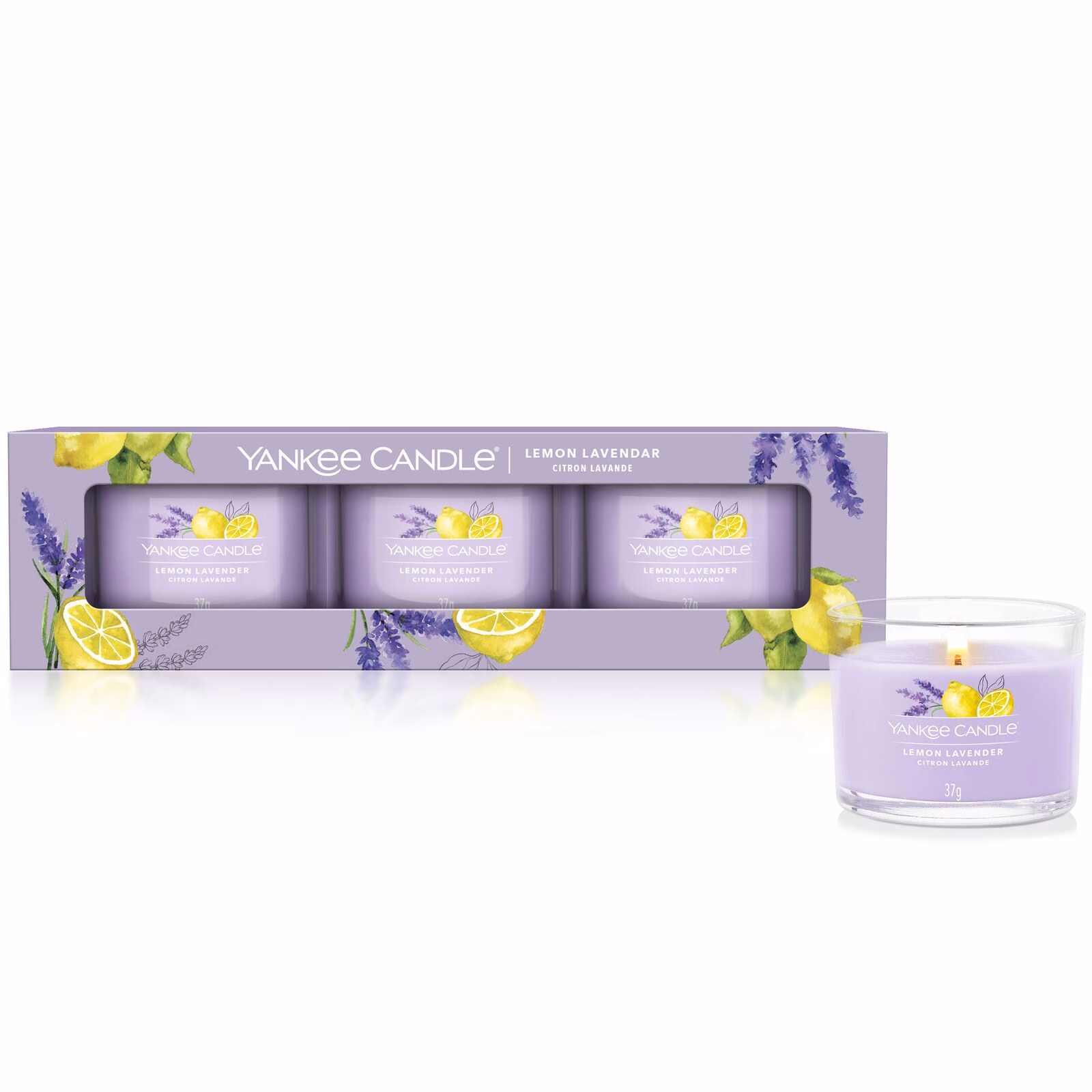 Lemon Lavender 37g Glasvotivkerze 3er Pack